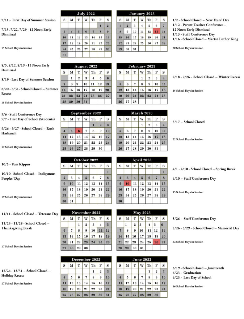 School Calendar Summit School