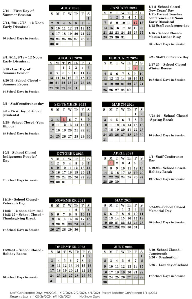 School Calendar - Summit School